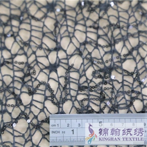 KHSF1041 3mm Black Fishnet Sequins Fabric