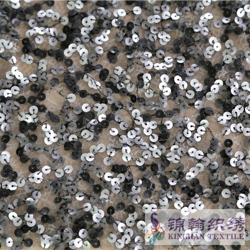 KHSF1037 3mm Black Silver irregular pattern Sequins Fabric