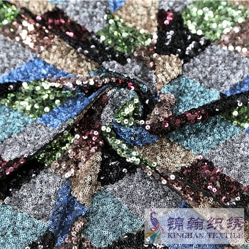KHSF1030 3mm+5mm Muticolor Diamond Shape Sequins Fabric