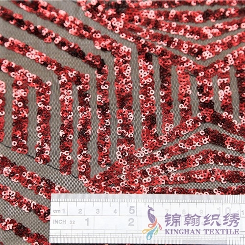 KHSF1036 3mm Red Geometric Sequins Fabric