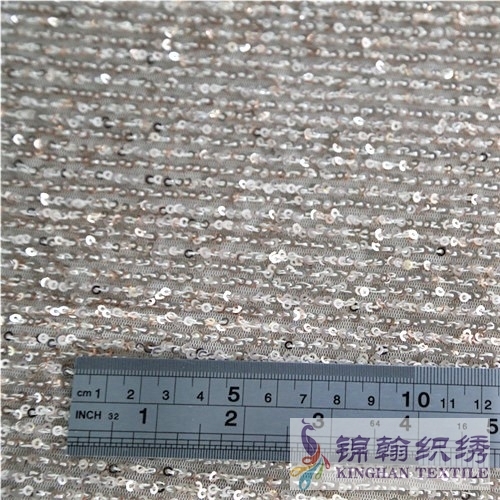 KHSF1027 3mm Gold Double Paillette Linear Sequins Fabric