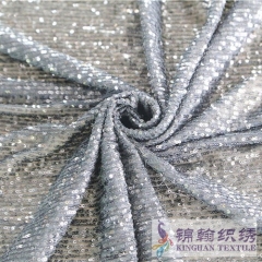 KHSF1029 3mm Silver Sequins Embroidered on 4 Way Stretch Fabric