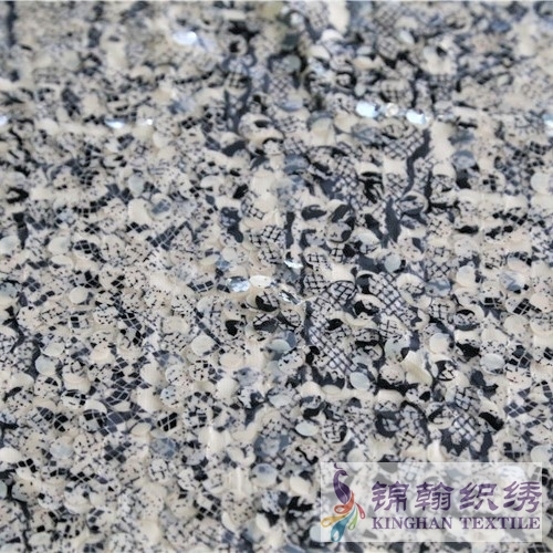 KHSF3007W 10mm White Irregular Printed Sequins Embroidered on Chiffon Fabric