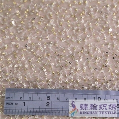 KHSF4003 3mm Gold Sequins Beaded Irregular Pattern Embroidered on Mesh Fabric