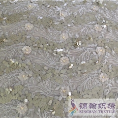 KHSF5003 18mm Gold Yellow 3D Flower Sequins Beaded Embroidered on Mesh Fabric