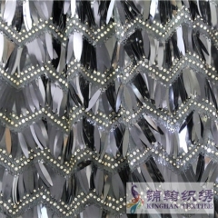 KHSF6006 40mm Black Tiger Tooth Shape Wave Fringe Sequins Embroidered on Mesh Fabric