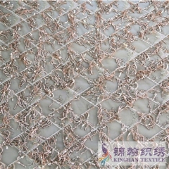 KHSF6001 3mm Gold Diamond Shape Fringe Sequins Embroidered on Mesh Fabric