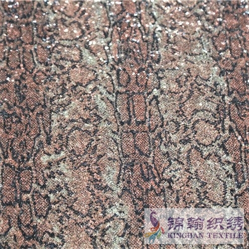 KHSF3008S 3mm Python Pattern Printed Sequins Embroidered Stretch Mesh Fabric