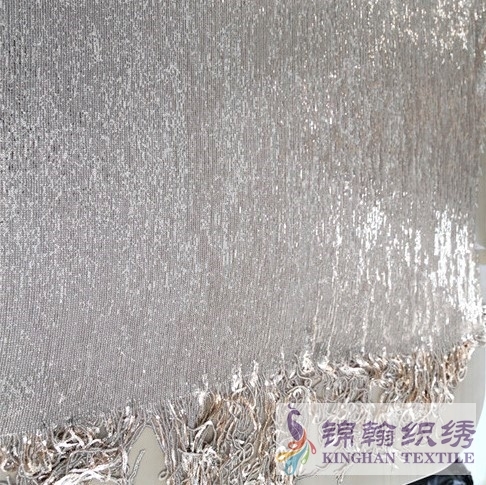 KHSF6004 5mm Gold Fringe Sequins Embroidered on Mesh Fabric