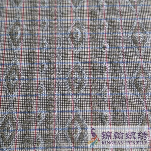 KHSF3002W 3mm Gold White Plaid Printed Sequins Embroidered on Chiffon Fabric