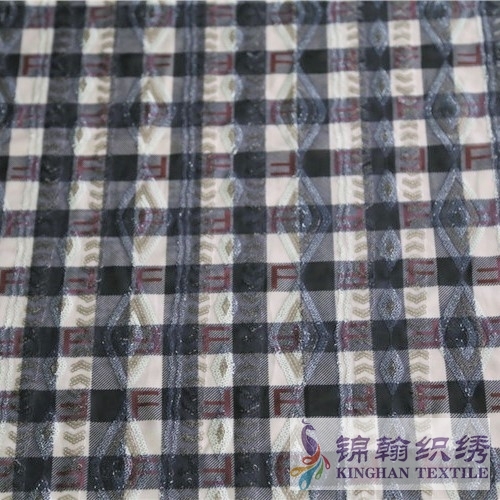 KHSF3003W 3mm Gold White Big Plaid Printed Sequins Embroidered on Chiffon Fabric