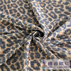 KHSF3010S 3mm Sequins Snow Leopard Printed Embroidered on Stretch Mesh Fabric