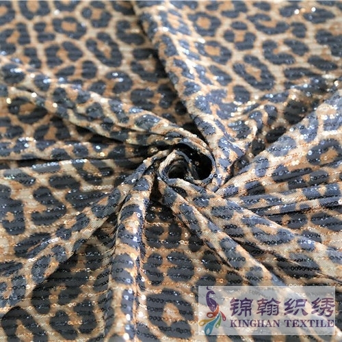 KHSF3010S 3mm Sequins Snow Leopard Printed Embroidered on Stretch Mesh Fabric