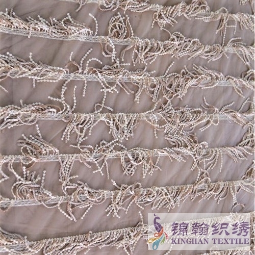 KHSF6003 3mm Gold Fringe Sequins Embroidered on Mesh Fabric