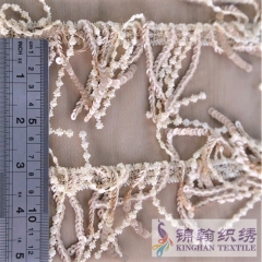 KHSF6003 3mm Gold Fringe Sequins Embroidered on Mesh Fabric