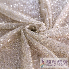 KHSF4003 3mm Gold Sequins Beaded Irregular Pattern Embroidered on Mesh Fabric