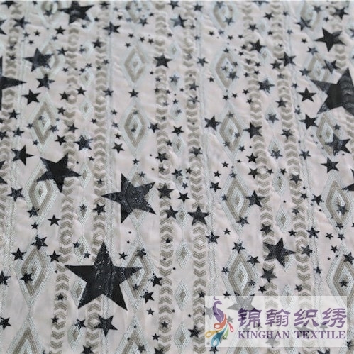 KHSF3004W 3mm Gold Pentagram Shape Printed Sequins Embroidered on Chiffon Fabric