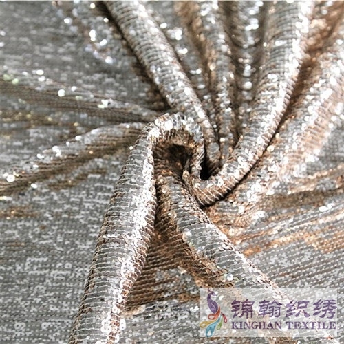 KHSF6004 5mm Gold Fringe Sequins Embroidered on Mesh Fabric
