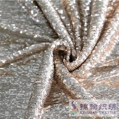 KHSF6004 5mm Gold Fringe Sequins Embroidered on Mesh Fabric