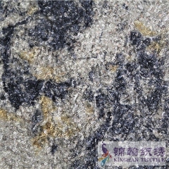 KHSF3009S 3mm Black Gold White Impression Printed Sequins Embroidered Stretch Mesh Fabric