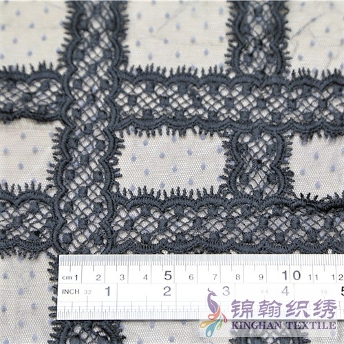 KHME1003 Black Grid Flat Mesh Embroidery