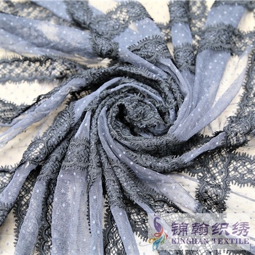 KHME1003 Black Grid Flat Mesh Embroidery