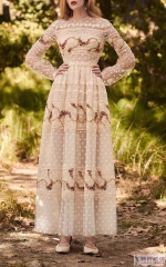 KHME1002 Red Pink Gold Plum Flower Flat Mesh Embroidery