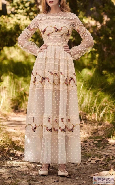 KHME1002 Red Pink Gold Plum Flower Flat Mesh Embroidery