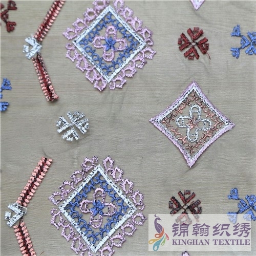 KHME1004 Colorful Diamond Flat Mesh Embroidery