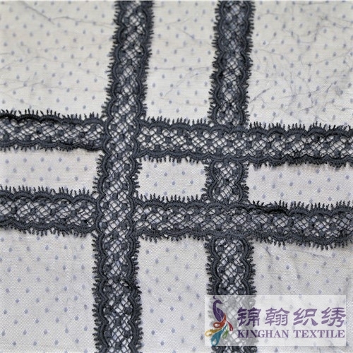 KHME1003 Black Grid Flat Mesh Embroidery