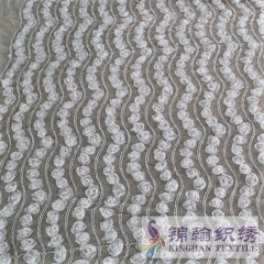 KHME5005 White 3D Flower Wave Embroidered on Mesh Fabric
