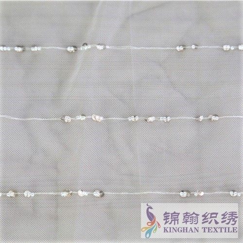 KHSF4005 3mm Tube Beaded Linear Embroidered on Mesh Fabric