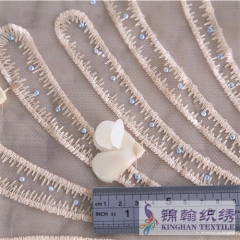 KHME5006 Pink 3D Heart-shaped Flower Rhinestone Embroidered on Mesh Fabric