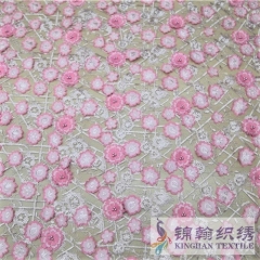 KHME5011 Pink 3D Flower Beaded Embroidered on Mesh Fabric