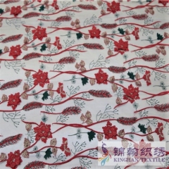 KHME5008 Red Green Wheat Shape 3D Flower Embroidered on Mesh Fabric