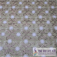 KHSF5005 White 3D Flower 5mm Rose Sequins Beaded Embroidered on Mesh Fabric