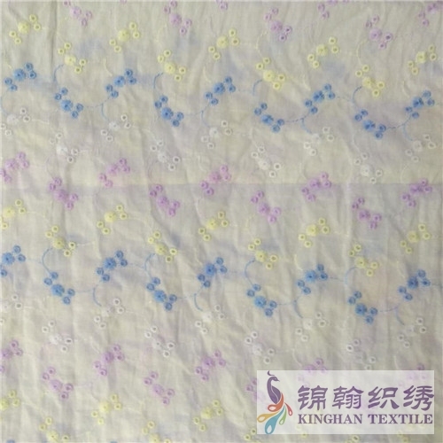 KHCE1014 Pink Yellow Blue Tricolor Cotton Eyelet Embroidered Fabric