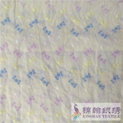KHCE1014 Pink Yellow Blue Tricolor Cotton Eyelet Embroidered Fabric