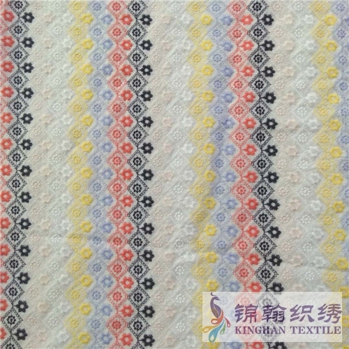KHCE2001 Pink Yellow Blue Tricolor Flat Cotton Embroidered Fabrics