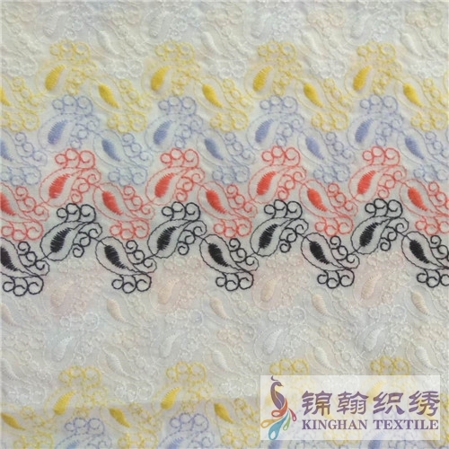 KHCE2002 Pink Yellow Blue Tricolor Flat Cotton Embroidered Fabrics
