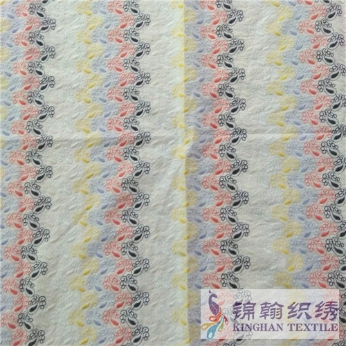 KHCE2002 Pink Yellow Blue Tricolor Flat Cotton Embroidered Fabrics