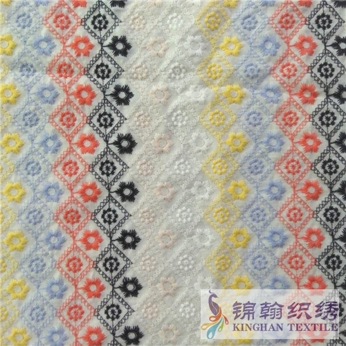 KHCE2001 Pink Yellow Blue Tricolor Flat Cotton Embroidered Fabrics