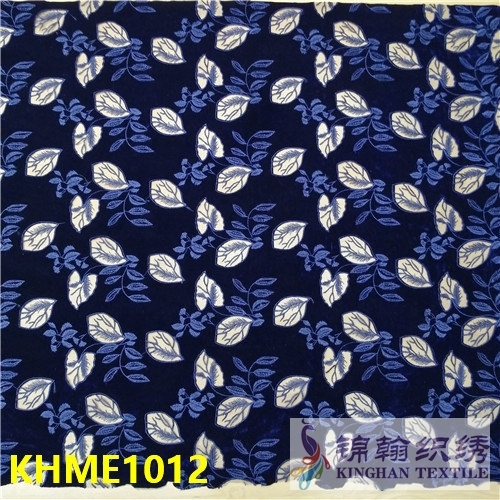 KHME1012 Velet Blue leaves Flat Mesh Embroidery