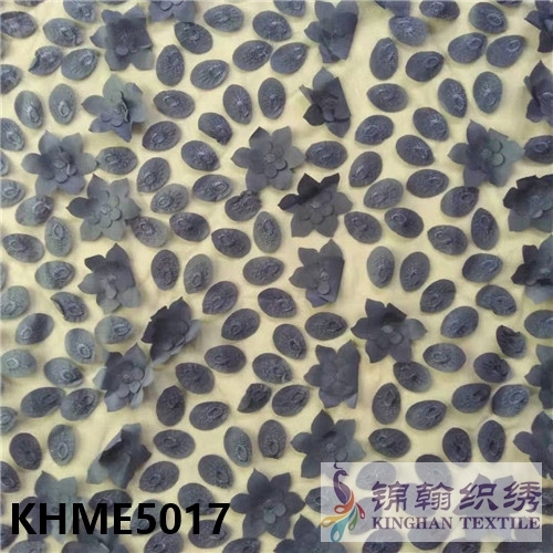 KHME5017 3D Flower Beaded Embroidered on Mesh Fabric