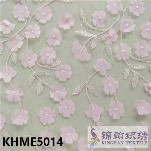 KHME5014 3D Flower Beaded Embroidered on Mesh Fabric