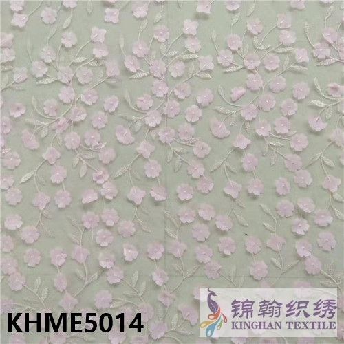 KHME5014 3D Flower Beaded Embroidered on Mesh Fabric