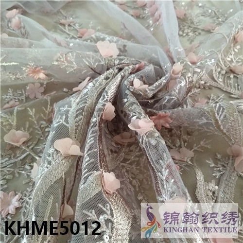KHME5012 3D Flower Beaded Embroidered on Mesh Fabric