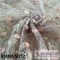 KHME5012 3D Flower Beaded Embroidered on Mesh Fabric