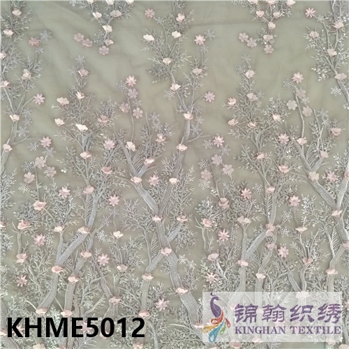 KHME5012 3D Flower Beaded Embroidered on Mesh Fabric