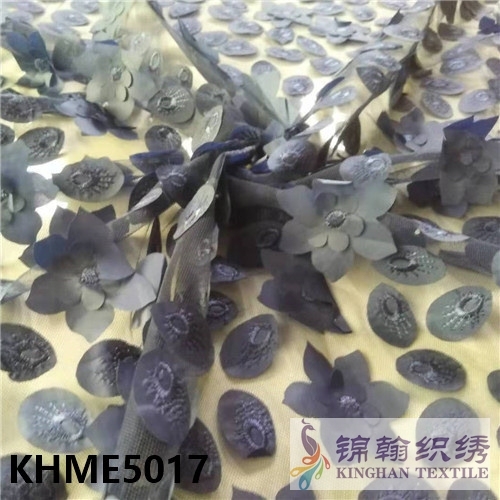 KHME5017 3D Flower Beaded Embroidered on Mesh Fabric